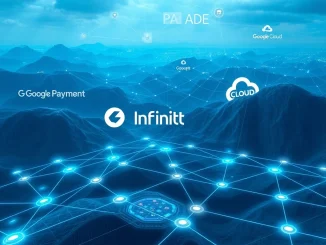 Infinit and Google Cloud logos merging, symbolizing their partnership to advance AI agent finance through blockchain technology.