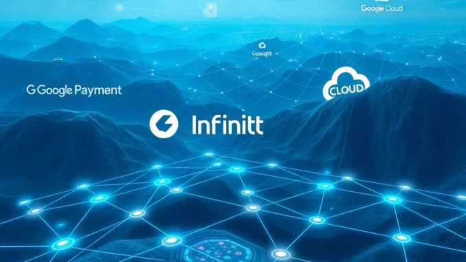 Infinit and Google Cloud logos merging, symbolizing their partnership to advance AI agent finance through blockchain technology.