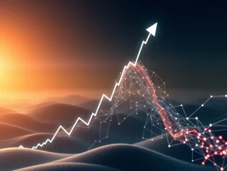 A rising stock chart representing Iris Energy's growth, with AI infrastructure symbols, highlighting the new $100 price target.