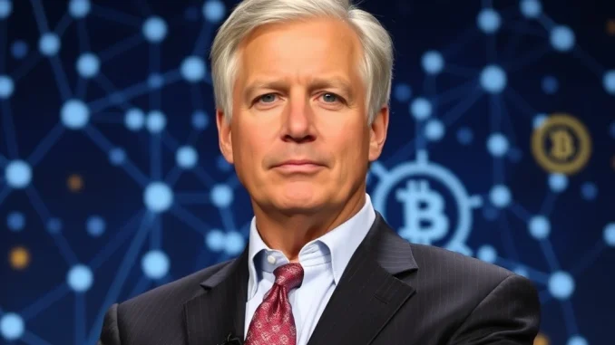 JPMorgan CEO Jamie Dimon discussing blockchain technology, signaling traditional finance's embrace of digital assets and stablecoins.