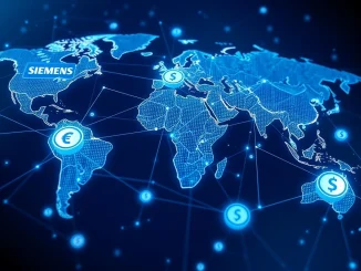 JPMorgan Kinexys blockchain platform facilitating secure, real-time FX trades between Siemens and B2C2, symbolizing a new era in corporate finance.