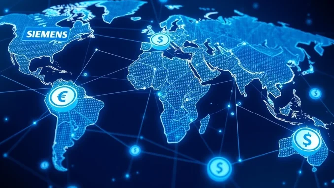 JPMorgan Kinexys blockchain platform facilitating secure, real-time FX trades between Siemens and B2C2, symbolizing a new era in corporate finance.