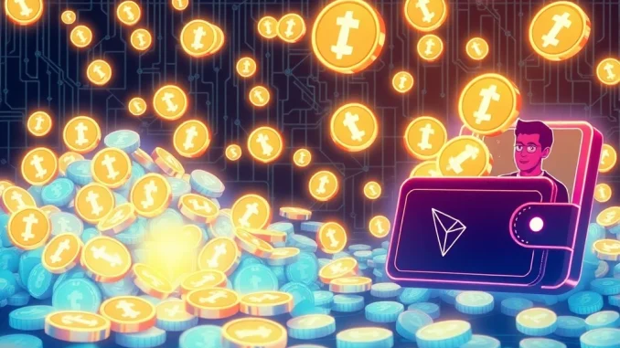 Visualizing a significant 550M USDT blockchain transaction entering a wallet linked to Justin Sun.