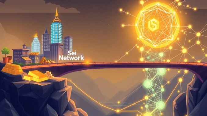 A digital bridge connecting real-world assets to the Sei Network, symbolizing KAIO's RWA tokenization integration into the DeFi ecosystem.