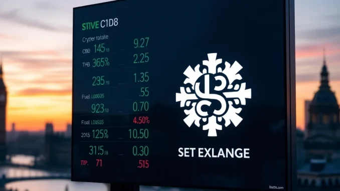 London Stock Exchange building with a digital overlay showing crypto staking growth, symbolizing KR1's LSE listing and UK crypto market evolution.