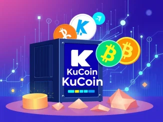 A visual representation of the new KuCoin mining pool, KuPool, with DOGE and LTC symbols, emphasizing efficient cryptocurrency mining.