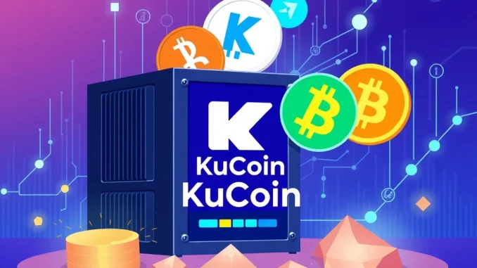 A visual representation of the new KuCoin mining pool, KuPool, with DOGE and LTC symbols, emphasizing efficient cryptocurrency mining.