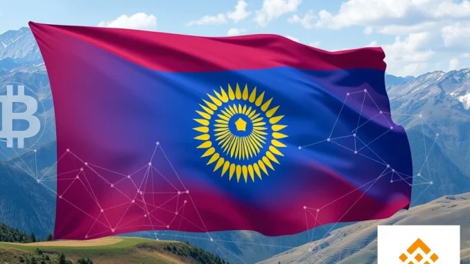 A visual representation of Kyrgyzstan's national digital currency initiative, featuring the Kyrgyzstan stablecoin and BNB Chain integration.