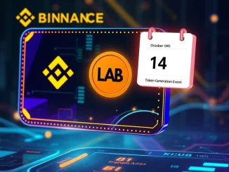 Digital wallet interface highlighting the upcoming **LAB TGE** hosted by **Binance Wallet** on October 14th, symbolizing a pivotal **token generation event**.