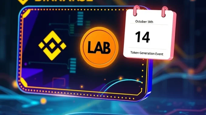 Digital wallet interface highlighting the upcoming **LAB TGE** hosted by **Binance Wallet** on October 14th, symbolizing a pivotal **token generation event**.
