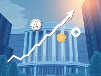 Illustrative chart showing growth with Litecoin and Hedera symbols, representing the potential impact of **Litecoin ETF** and Hedera ETF filings.