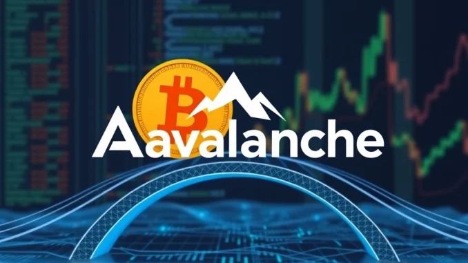 A digital bridge connecting Bitcoin and Avalanche symbols, representing the Lombard BTC.b acquisition from Ava Labs and its impact on financial infrastructure.