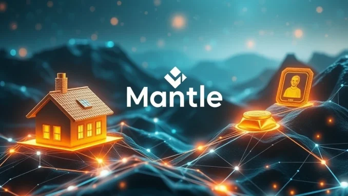 Mantle Revolutionizes RWA Tokenization with New Service Launch An illustration of digital tokens representing real-world assets, signifying Mantle RWA tokenization and the future of asset management.