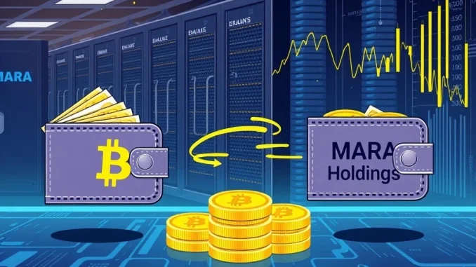 Visualizing a significant MARA Holdings Bitcoin withdrawal, showing BTC flowing from Galaxy Digital to a mining firm's digital wallet.