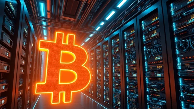 Visualizing Marathon Digital's substantial growth in Bitcoin holdings, represented by a rising graph and a stack of digital coins.