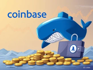 Depicts a **massive Bitcoin transfer** from Coinbase to an unknown wallet, symbolizing significant whale activity in the crypto market.