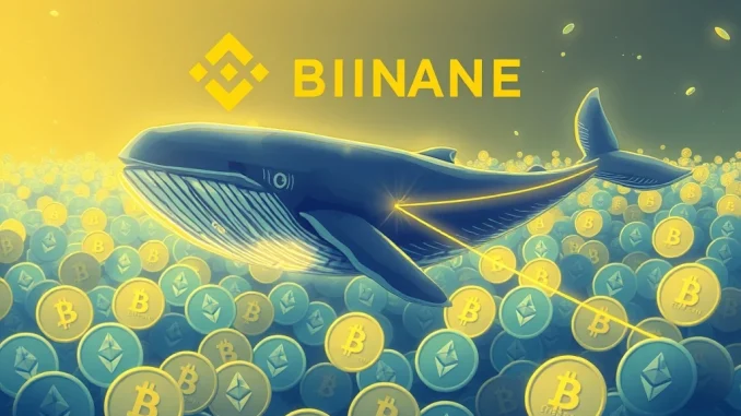 Visualizing a significant ETH transfer of 67,220 Ethereum tokens moving to Binance, representing a major crypto whale transaction.