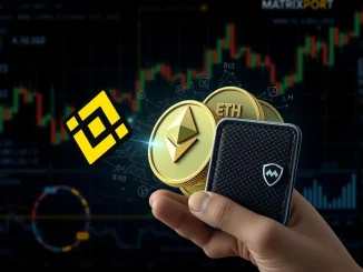 Visualizing the Matrixport ETH withdrawal from Binance, symbolizing a large crypto exchange withdrawal and potential holding intent.