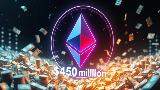 Visualizing the significant success of the MegaETH token sale, representing the $450 million raised for Ethereum Layer 2 development.