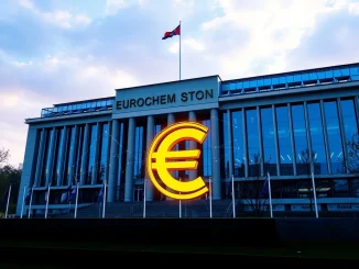 European Commission building with digital overlays, symbolizing MiCA regulation's role in managing stablecoin risks within the EU.