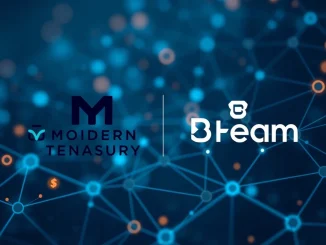 Modern Treasury and Beam logos merging, symbolizing a strategic acquisition to enhance stablecoin payments infrastructure.