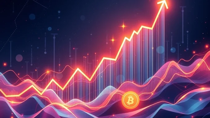 A visual representation of Momentum trading volume surging on the Sui blockchain, depicting significant growth and DeFi success.
