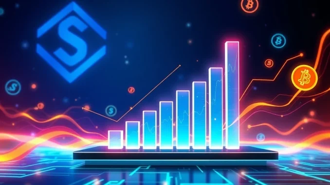 A chart showing rapid Momentum TVL growth on the Sui ecosystem, symbolizing significant crypto trading volume and platform success.