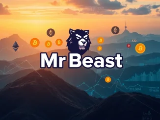 MrBeast's logo intertwined with crypto symbols, representing his new **MrBeast crypto** financial services trademark application.