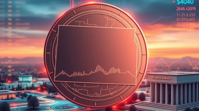 North Dakota stablecoin, the Roughrider Coin, representing the state's innovative move into digital finance and interbank lending.