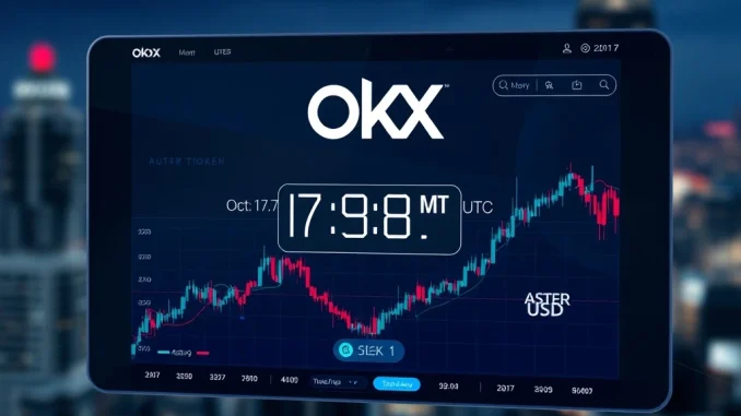 Digital interface showcasing the upcoming OKX ASTER listing for the ASTER/USD spot trading pair, indicating new trading opportunities.