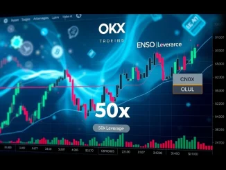 OKX trading platform showcasing charts for ENSO USDT futures and OL USDT futures, highlighting new crypto leverage trading opportunities.