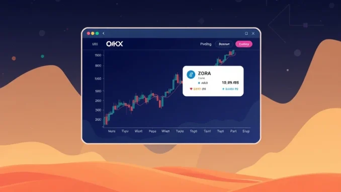 OKX exchange interface displaying Zora (ZORA) crypto trading pair, symbolizing the upcoming OKX Zora listing.