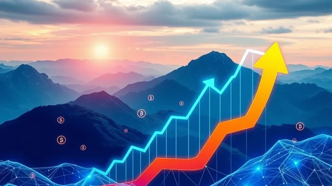 A visual representation of on-chain revenue growth, with charts and digital assets indicating increasing crypto fees and blockchain adoption.
