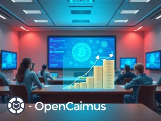 OpenCampus funding empowers global Web3 education, depicted by digital coins flowing into a blockchain-powered learning platform.