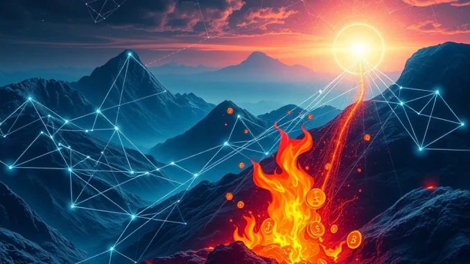 Orbiter Finance logo alongside burning OBT tokens, symbolizing the recent OBT token burn and strategic growth.