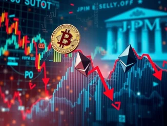 Charts showing a sharp decline in cryptocurrency prices, representing the **crypto sell-off** driven by perpetual futures investors.