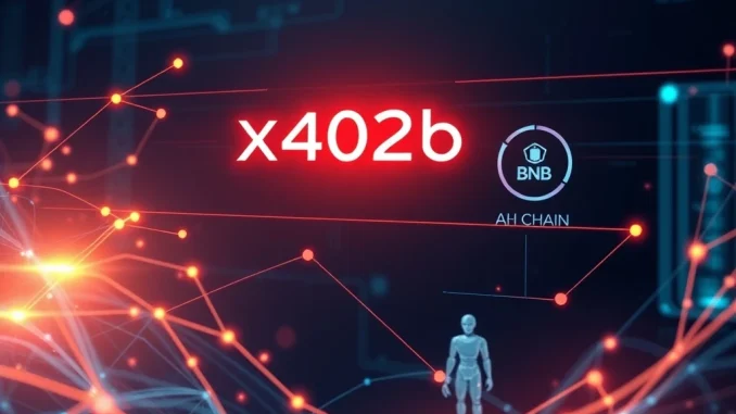 A digital interface depicting the Pieverse x402b protocol enabling secure, compliant enterprise payments on BNB Chain for AI agents.