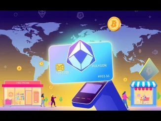 Polygon payments facilitating secure DeCard stablecoin transactions at global merchant locations, boosting crypto merchant adoption.