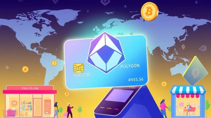 Polygon payments facilitating secure DeCard stablecoin transactions at global merchant locations, boosting crypto merchant adoption.