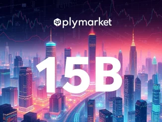Illustrates Polymarket fundraising aiming for a $15 billion valuation, depicting growth in decentralized prediction markets.
