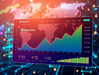 A digital chart showing exponential growth, symbolizing Polymarket and Kalshi's record $1.44 billion trading volume in September, driven by prediction markets.