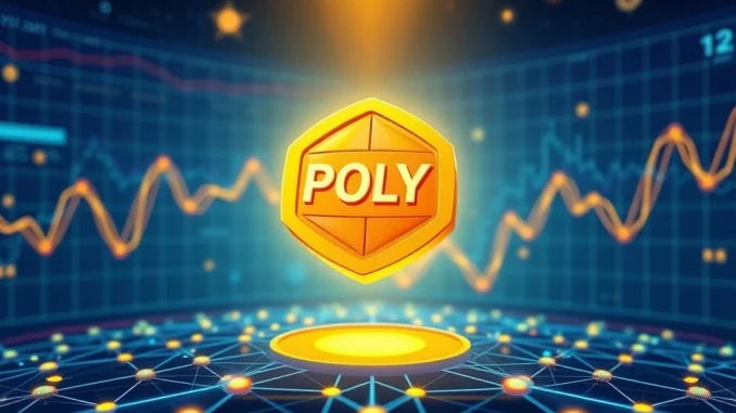 A visual representation of the Polymarket platform, featuring the POLY token logo amidst a decentralized prediction market interface.