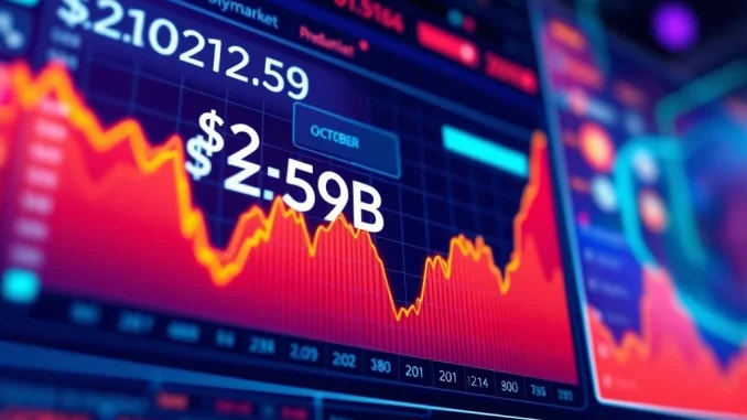 Polymarket's Astounding October: Record-Breaking $2.59 Billion Trading Volume Achieved A digital graph showing Polymarket trading volume hitting an all-time high in October, signifying significant prediction market growth.