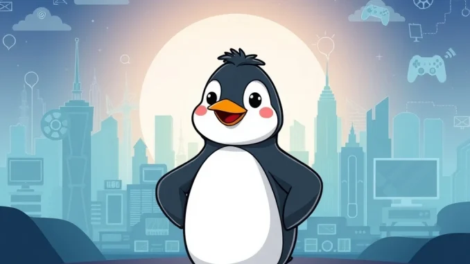 A Pudgy Penguin character symbolizes the brand's ambitious global IP strategy in NFT entertainment.