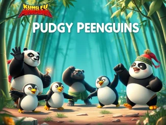 Pudgy Penguins characters alongside Kung Fu Panda characters, symbolizing an exciting NFT collaboration.