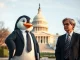 Pudgy Penguins NFT character engaging with U.S. policymakers, highlighting their strategic move into Washington D.C. lobbying efforts.