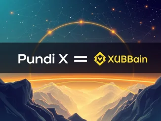 Pundi X logo connecting with BNB Chain, representing expanded DeFi capabilities through Axelar network interoperability.
