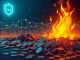 Illustration depicting a large quantity of PYUSD tokens disappearing in digital flames, symbolizing the 230 million PYUSD burn.
