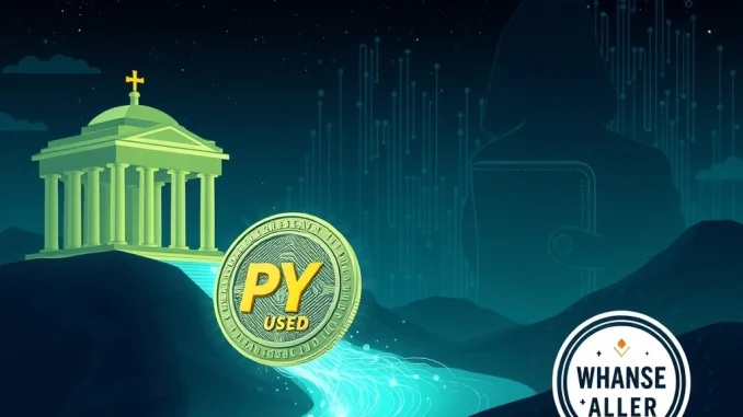 A visual representation of a significant PYUSD transfer, showing a large sum moving from Paxos to an unknown digital wallet, highlighting a major stablecoin movement.