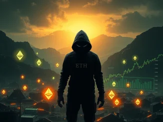 Illustration of a digital hacker figure making a large ETH purchase, symbolizing the Radiant Capital hacker's recent DeFi exploit and acquisition.